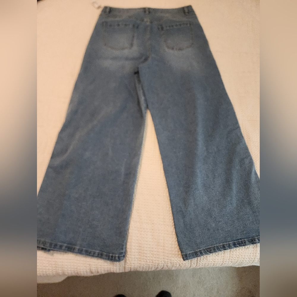 NY&Co Classic Blue Wide-Leg Women Jeans Snapaway Slit Size 18 Boho Grunge NWT - Picture 10 of 11